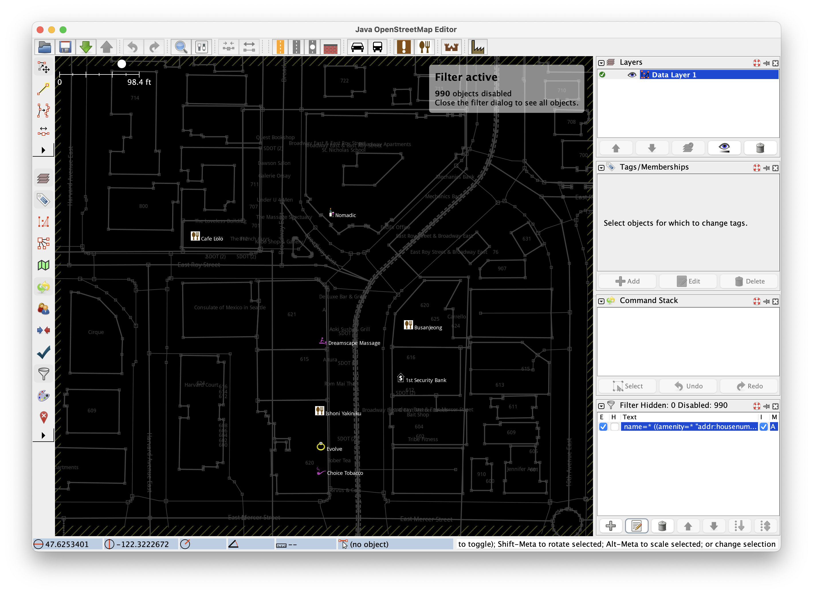 Filtered OpenStreetMap data for an area of interest